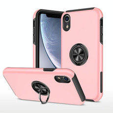 For iPhone XR Magnetic Ring Kickstand Shockproof Phone Case(Rose Gold)