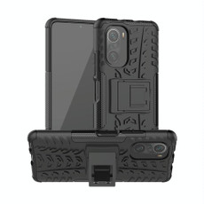 For Xiaomi Redmi K40 Tire Texture Shockproof TPU+PC Protective Case with Holder(Black)