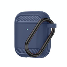 Wireless Earphones Shockproof Carbon Fiber Armor TPU Protective Case For AirPods 1/2(Blue)