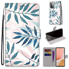 For Samsung Galaxy A72 5G / 4G Coloured Drawing Cross Texture Horizontal Flip PU Leather Case with Holder & Card Slots & Wallet & Lanyard(Pink Green Leaf)