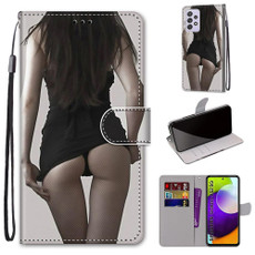 For Samsung Galaxy A52 5G Coloured Drawing Cross Texture Horizontal Flip PU Leather Case with Holder & Card Slots & Wallet & Lanyard(Upskirt)