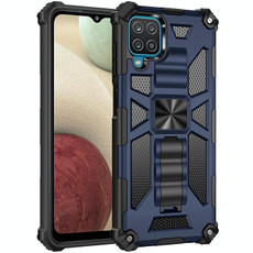 For Samsung Galaxy A12 Shockproof TPU + PC Magnetic Protective Case with Holder(Blue)