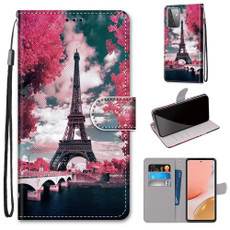 For Samsung Galaxy A72 5G / 4G Coloured Drawing Cross Texture Horizontal Flip PU Leather Case with Holder & Card Slots & Wallet & Lanyard(Pink Flower Tower Bridge)