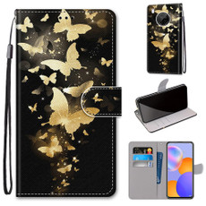 For Huawei Y9a Coloured Drawing Cross Texture Horizontal Flip PU Leather Case with Holder & Card Slots & Wallet & Lanyard(Golden Butterfly Group)