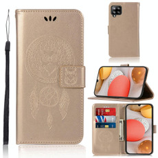 For Samsung Galaxy A12 Wind Chime Owl Embossing Pattern Horizontal Flip Leather Case, with Holder & Card Slots & Wallet(Gold)