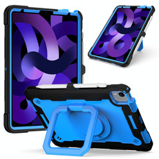 Contrast Color Shockproof Robot Silicone + PC Case with Wristband Holder For iPad Air 2022 / 2020 10.9(Black + Blue)