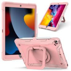 For iPad 10.2 2021 / 2020 / 2019 Contrast Color Shockproof Robot Silicone + PC Case with Wristband Holder(Rose Gold)