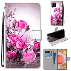 For Samsung Galaxy A42 5G Coloured Drawing Cross Texture Horizontal Flip PU Leather Case with Holder & Card Slots & Wallet & Lanyard(Wild Rose)
