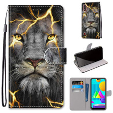 For Samsung Galaxy M01 Coloured Drawing Cross Texture Horizontal Flip PU Leather Case with Holder & Card Slots & Wallet & Lanyard(Fission Lion)