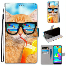 For Samsung Galaxy M01 Coloured Drawing Cross Texture Horizontal Flip PU Leather Case with Holder & Card Slots & Wallet & Lanyard(Cat Drinking Soda)