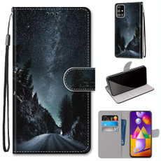 For Samsung Galaxy M31s Coloured Drawing Cross Texture Horizontal Flip PU Leather Case with Holder & Card Slots & Wallet & Lanyard(Mountain Road Starry Sky)