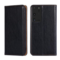 For Samsung Galaxy S21 Ultra 5G PU + TPU Gloss Oil Solid Color Magnetic Horizontal Flip Leather Case with Holder & Card Slot & Wallet(Black)