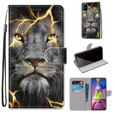 For Samsung Galaxy M51 Coloured Drawing Cross Texture Horizontal Flip PU Leather Case with Holder & Card Slots & Wallet & Lanyard(Fission Lion)