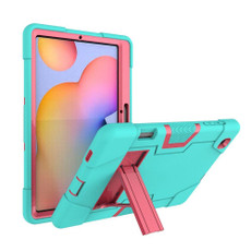 For Samsung Galaxy Tab S6 Lite P610 Contrast Color Robot Shockproof Silicon + PC Protective Case with Holder(Mint Green + Rose Red) For Samsung Galaxy Tab S6 Lite P610 Contrast Color Robot Shockproof Silicon + PC Protective Case with Holder(Mint Green + Rose Red)