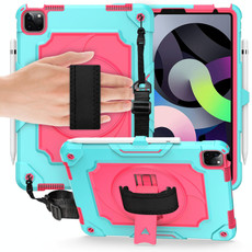 360 Degree Rotation Turntable Contrast Color Robot Shockproof Silicone + PC Protective Case with Holder For iPad Air 2022 / 2020 10.9 / Pro 11 (2020)(Mint Green + Rose Red)