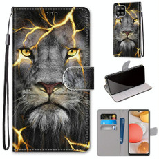 For Samsung Galaxy A42 5G Coloured Drawing Cross Texture Horizontal Flip PU Leather Case with Holder & Card Slots & Wallet & Lanyard(Fission Lion)