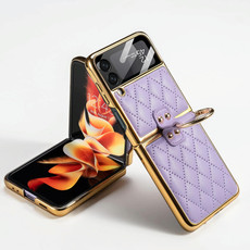 For Samsung Galaxy Z Flip3 5G GKK Integrated Plating + Leather Phone Case with Ring(Purple)