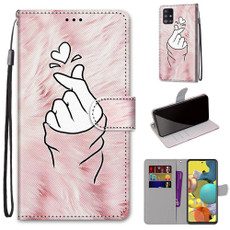 For Samsung Galaxy A51 5G Coloured Drawing Cross Texture Horizontal Flip PU Leather Case with Holder & Card Slots & Wallet & Lanyard(Pink Hands Than Hearts)