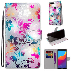 For Huawei Y7 (2018) / Enjoy 8 Coloured Drawing Cross Texture Horizontal Flip PU Leather Case with Holder & Card Slots & Wallet & Lanyard(Gradient Colorful Flower)