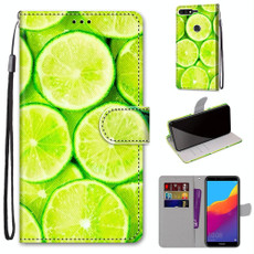 For Huawei Y7 (2018) / Enjoy 8 Coloured Drawing Cross Texture Horizontal Flip PU Leather Case with Holder & Card Slots & Wallet & Lanyard(Green Lemon)
