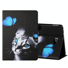 For Samsung Galaxy Tab A 10.1 T580/T585 (2016) Colored Drawing Horizontal Flip Leather Case with Holder & Card Slots & Sleep / Wake-up Function(Butterfly Cat)