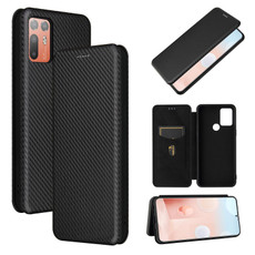 For HTC Desire 20 Plus Carbon Fiber Texture Horizontal Flip TPU + PC + PU Leather Case with Card Slot(Black)