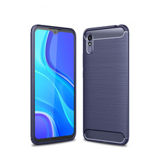 For Xiaomi Redmi 9A Brushed Texture Carbon Fiber TPU Case(Navy Blue)
