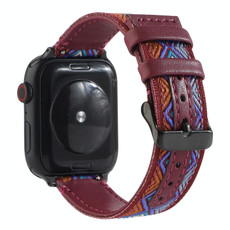 Ethnic Leather Watch Band For Apple Watch Series 7 45mm / 6 & SE & 5 & 4 44mm / 3 & 2 & 1 42mm(Wine Red)