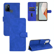 For OnePlus Nord N100 Solid Color Skin Feel Magnetic Buckle Horizontal Flip Calf Texture PU Leather Case with Holder & Card Slots & Wallet(Blue)