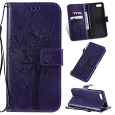Tree & Cat Pattern Pressed Printing Horizontal Flip PU Leather Case with Holder & Card Slots & Wallet & Lanyard For OPPO A1K / C2(Purple) Tree & Cat Pattern Pressed Printing Horizontal Flip PU Leather Case with Holder & Card Slots & Wallet & Lanyard For OPPO A1K / C2(Purple)
