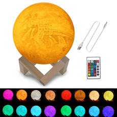 Customized 16-colors 3D Print Lamp USB Charging Energy-saving LED Night Light with Remote Control & Wooden Holder Base, Diameter:15cm