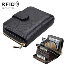 KB132 Female Style Full Grain Cow Leather Multifunctional RFID Wallet/ Card Bag/ Driving License Package(Black)