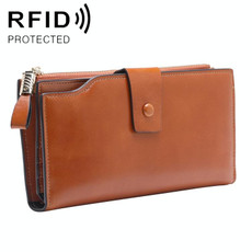 8236 Antimagnetic RFID Multi-function Oil Wax Leather Lady Wallet Large-capacity Purse (Yellow)