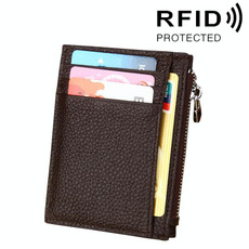 Cowhide Leather Solid Color Zipper Card Holder Wallet RFID Blocking Coin Purse Card Bag Protect Case, Size: 11*8*1.5cm (Coffee)