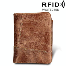 Genuine Cowhide Leather Crazy Horse Texture Zipper 3-folding Short Style Card Holder Wallet RFID Blocking Coin Purse Card Bag Protect Case for Men, Size: 12*9.5*4cm(Taupe) Genuine Cowhide Leather Crazy Horse Texture Zipper 3-folding Short Style Card Holder Wallet RFID Blocking Coin Purse Card Bag Protect Case for Men, Size: 12*9.5*4cm(Taupe)