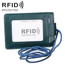 KB153 Antimagnetic RFID Leather Card Holder ID Card Badge with Lanyard(Blue)