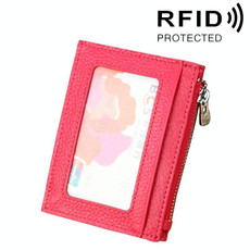 Cowhide Leather Solid Color Zipper Card Holder Wallet RFID Blocking Card Bag Protect Case Coin Purse, Size: 11*8*1.5cm(Magenta)