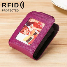 KB189 Vertical Cowhide Leather Organ Shape Multiple Card Slots Anti-magnetic RFID Wallet for Ladies, with Transparent Window(Purple)