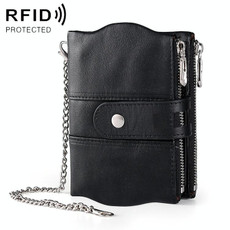 LT3539 Cowhide Leather Zipper Buckle Anti-magnetic RFID Wallet Clutch Bag for Men, with Card Slots & Shoulder Strap(Black)
