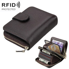 KB132 Female Style Full Grain Cow Leather Multifunctional RFID Wallet/ Card Bag/ Driving License Package(Coffee)