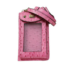 Multifunctional Touch Screen Hanging Neck Ostrich Pattern Mobile Phone Bag Women One-Shoulder Messenger Mini Coin Purse(Rose Red)