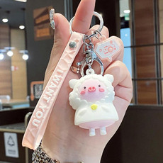 5 PCS MX-80002 Raincoat Piggy Keychain Cute Soft Rubber Doll Car Keyring(Sheep)