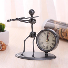 2 PCS Iron Stainless Steel Small Table Clock Retro Personality Clock Birthday Gift(C63 Flute Clock)
