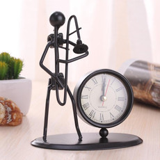 2 PCS Iron Stainless Steel Small Table Clock Retro Personality Clock Birthday Gift(C66 Trombone Clock)