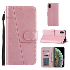 For iPhone XS Max Stitching Calf Texture Buckle Horizontal Flip Leather Case with Holder & Card Slots & Wallet & Lanyard(Pink)