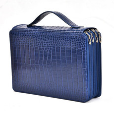 200 Hole Art Painting Pen Storage Bag Large-Capacity Crocodile Pattern PU Pencil Bag(Sapphire)