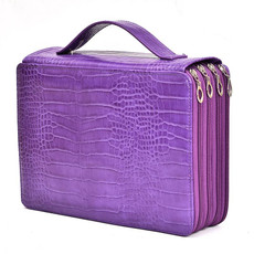 200 Hole Art Painting Pen Storage Bag Large-Capacity Crocodile Pattern PU Pencil Bag(Purple)
