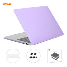 ENKAY 3 in 1 Matte Laptop Protective Case + EU Version TPU Keyboard Film + Anti-dust Plugs Set for MacBook Pro 15.4 inch A1707 & A1990 (with Touch Bar)(Purple)