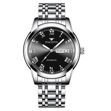 FNGEEN 4002 Men Roman Numeral Dial Sports Watch Student Luminous Quartz Watch(White Steel Black Surface)