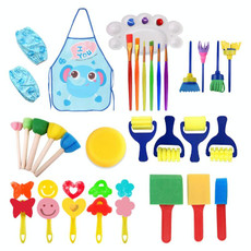 Children DIY Sponge Seal Painting Brush Painting Tool Set(Blue Painting Clothes)